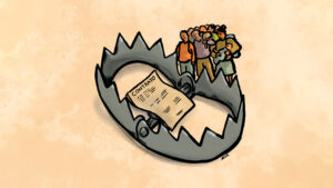 Ilustración sobre migración de Diego Flisfisch