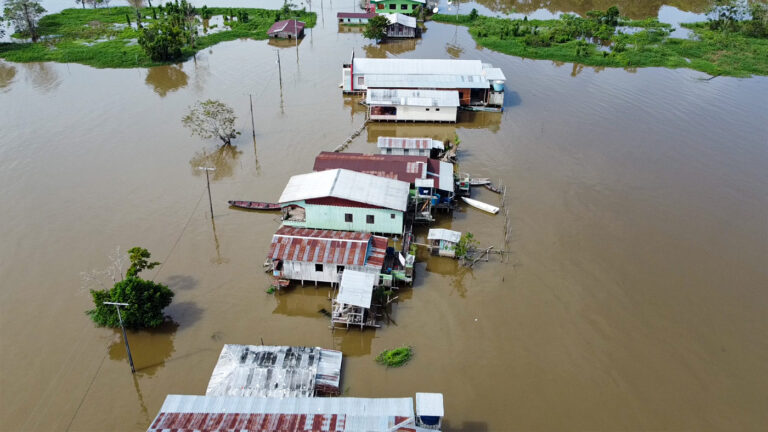 Vista aéra de casas en la amazonía brasileña.